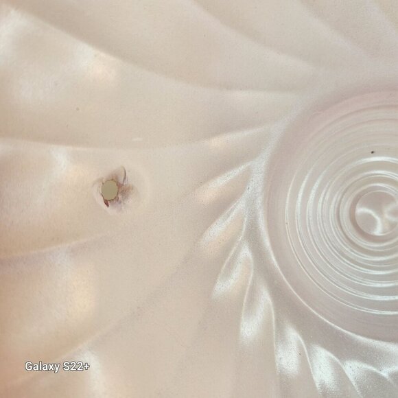 Vintage Pink Swirl Frosted Glass 3-Chain Ceiling Light Globe With Scalloped Edge - Picture 7 of 11